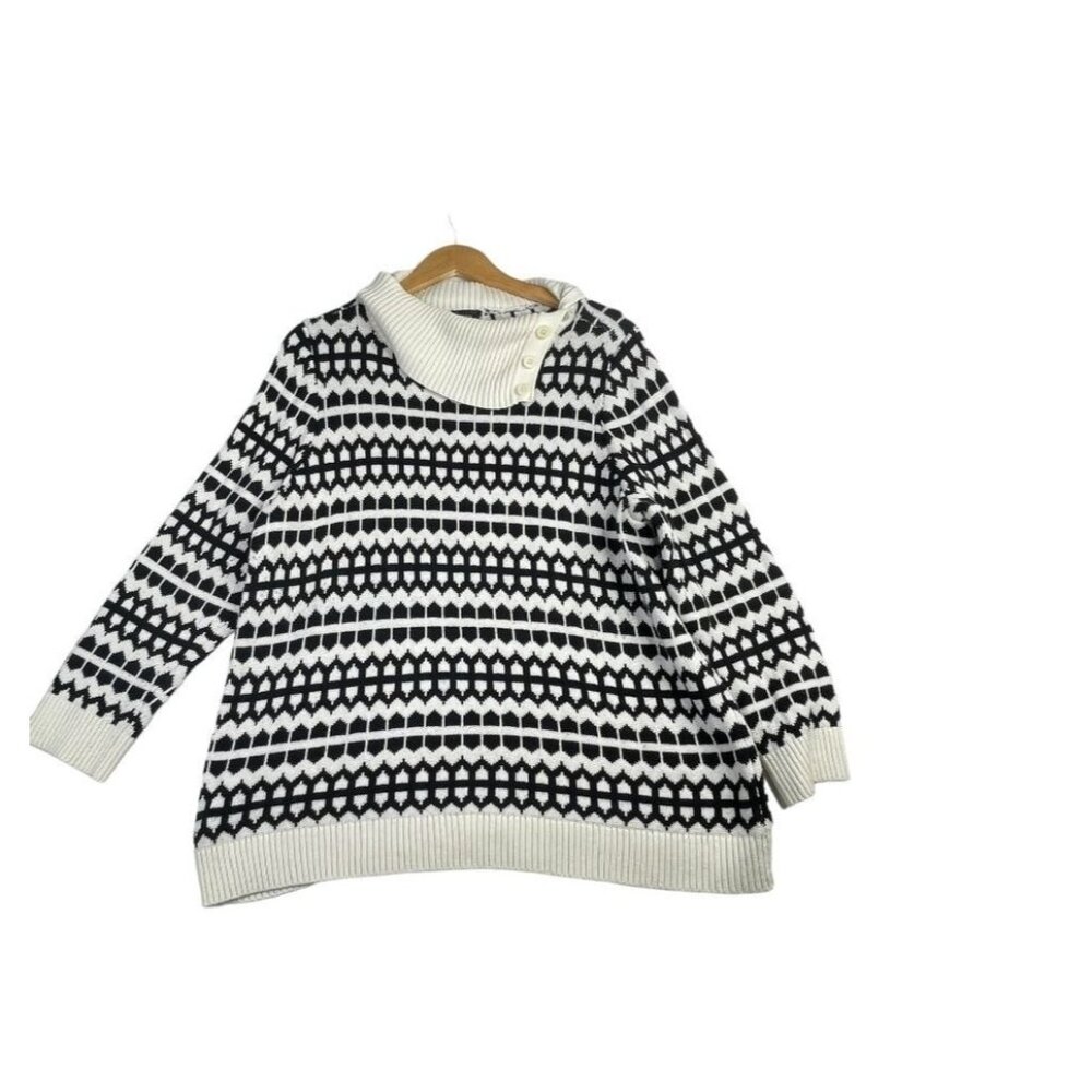 Talbots Geometric Turtleneck‎ Sweater size 2X P White/Black